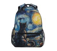 Reiacy Zaino per la scuola, zaino per computer portatile da 15,6 pollici, zaino da donna e bambini, motivo: gatto Van.Gogh Starry Schoolbag, leggero zaino casual per ragazze ragazzi viaggi e affari