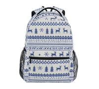 Reiacy Zaino per la scuola, zaino per computer portatile da 15,6 pollici, zaino da donna e bambini, motivo renna di Natale blu, zaino leggero casual per ragazze e ragazzi, viaggi e lavoro