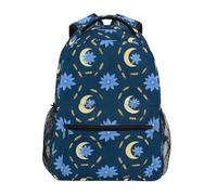 Reiacy Zaino per la scuola, zaino per computer portatile da 15,6 pollici, zaino da donna per bambini con luna e fiore di loto, zaino leggero casual per ragazze ragazzi viaggi e affari