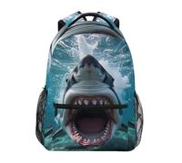 Reiacy Zaino per la scuola, zaino per computer portatile da 15,6 pollici, zaino da donna per bambini con squalo feroce, zaino leggero e casual per ragazze e ragazzi, viaggi e affari