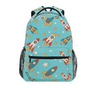 Reiacy Zaino per la scuola, zaino per computer portatile da 15,6 pollici, zaino da donna per bambini con razzo e stelle, zaino leggero e casual, per viaggi e lavoro