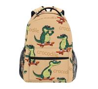 Reiacy Zaino per la scuola, zaino per computer portatile da 15,6 pollici, zaino da donna per bambini, skateboard e coccodrilli, leggero zaino casual per ragazze ragazzi viaggi e lavoro