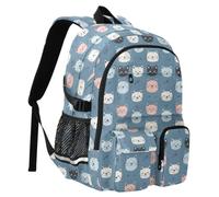 Reiacy Zaino scolastico per bambini, con facce di gatto, colore nero, rosa, nero, blu, grande capacità, borsa per computer portatile, zaino da viaggio per scuola media e università