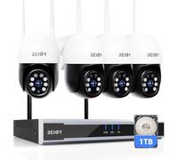 REIGY 5MP Kit Videosorveglianza Wifi Esterno con Visione Notturna a Colori e 1TB HDD, Sistema Sicurezza con 16CH NVR + 4x PT VideoCamera(2880 * 1620P), Telecamera Sorveglianza Audio Bidirezionale