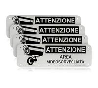 REIGY Cartello Area Videosorvegliata Alluminio da Esterno 15x5 cm, 4pcs Area Sottoposta a Videosorveglianza Adesivo GDPR, Cartelli Privacy Telecamere Sorvegliata per Proprietà Privata