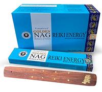 Reiki Energy Incenso Vijayshree Golden Nag 15 g NUOVA FRAGRANZA bastoncini durata 60 minuti circa + omaggio porta incensi (12 scatoline da 15g)