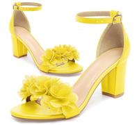 Reimferce Comodi tacchi a blocco per le donne: tacco stabile da 7,6 cm e fiore elegante per una camminata sicura al matrimonio - Soletta morbida imbottita e cinturino regolabile alla caviglia per