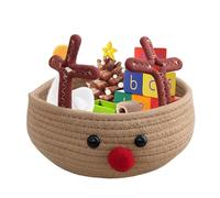 Reindeer Basket Organizer, Woven Storage Bins, Christmas Storage Basket, Holiday Decorative Basket, Candy Storage Bin, Reindeer Christmas Decors, Round Woven Basket, Holiday Storage Organizer