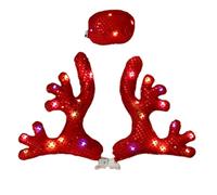 Reindeer Car Decor - LED Light Antlers and Red Nose Set for Christmas Celebration, Easy Clip-On Design with Weather Resistant Build, Funny Auto Ornament for Holiday Family Gathering and Winter Drive