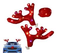 Reindeer Decor - Christmas with LED Light Funny, Cute Funny Waterproof, Vehicle Exterior Deer Costume | Car Costume Decor Reindeer Antlers & Nose for Winter Holiday New Year Family Friends Gathering