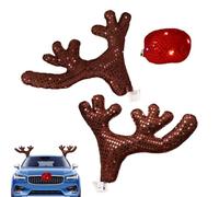 Reindeer Decor - Reindeer Antlers - Xmas Decoration | Cloth+ABS Sequin Car Antler Set - LED Lights | Waterproof Holiday Auto Ornament For Cars Trucks SUVs