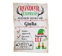 "Reindeer Express" Plaid Personalizzato con Nome Bambini coperta in Pile Idea Regalo Natale Christmas 2023 letto Caldo Divano DecorazionI casa Famiglia Figli Letterina Santa's Air Mail (160x200cm)