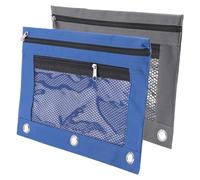 Reinscer 2 confezioni da 3 raccoglitori ad anelli, 2 sacchetti per matite con chiusura a strappo, astuccio per rilegatura a matita, con chiusura a strappo, Blu & Grigio