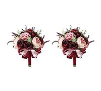 Reinscer 2X Borgogna Dusty Rosa Rose Bouquet - Champagne Blush Blooming Peonia