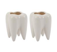 Reinscer 2X Dente Forma Vaso di Fiori in Ceramica Bianca Design Moderno Dentiera Modello Mini Vaso da Tavolo Regalo (Piante)