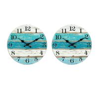 Reinscer 2X Orologio da Parete-Orologi da Parete Blu Un Tema Spiaggia Un Batteria Silenzioso Ticchettio, per La Cucina di Casa Soggiorno Ufficio 10 Pollici