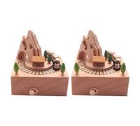 Reinscer 2X Wooden Scatola Musicale con Tunnel di Montagna con Un Piccolo Treno Magnetico nel Movimento Riproduce
