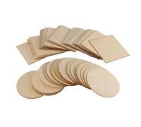 Reinscer 50 Pezzi di Legno Pollici Pezzi di Legno Non Finiti Quadrati e Rotondi in Legno per DIY Sottobicchiere Arti Pittura Colorazione