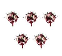 Reinscer 5X Borgogna Dusty Rosa Rose Bouquet - Champagne Blush Blooming Peonia con Eucalipto Reale Perfetto Matrimonio Sposa Fiori