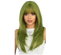 Reinscer Parrucca sintetica diritta verde con strati dritti di media lunghezza anti-cuore, parrucca per cosplay da donna, facile da usare, lavorazione artigianale fine (24 pollici)