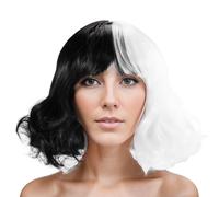 Reinscer Parrucche Corte con Frangia Parrucca Ondulata Lunghezza Spalla per Donna Parrucca Corta Riccia per Donna (Bianca e Nero)