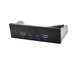 Reinscer USB3.2 Type-C 10Gbps pannello drive ottico Pannello di unità ottica Nero Pannello di unità ottica 2X USB GEN2+2X TYP-C 3,5 5,25 HUB 19PIN a C-Port Connettore backback anteriore