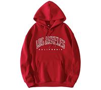REIOASUD Los Angeles Felpa con cappuccio California Abbigliamento Estetico Ragazze Manica Lunga Pullover Oversize Felpa con Cappuccio per le Donne, A#red, Small