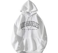 REIOASUD Los Angeles Felpa con cappuccio California Abbigliamento Estetico Ragazze Manica Lunga Pullover Oversize Felpa con Cappuccio per le Donne, A # bianco, Large