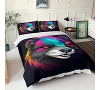 REIPOL Anglo Sable 3D Colourful Animals Copripiumino Federe Con Da Letto 3 Pezzi in Microfibra Stampato Per Adulti E Bambini Morbido Resistente,traspirante Con Chiusura Lampo Double（200x200cm）