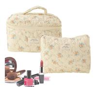 Reisetasche Mit Großem Fassungsvermögen - 2er Set Kosmetiktasche Mit Blumenmuster | Weiche Make-up-Tasche & Kulturtasche per Zahnpasta & Rasierer | Tragbarer Reiseorganizer -Design, 2 Stück, Fiori