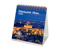 Reisezauber Atene Calendario da tavolo, 10 cm x 10 cm, per vacanze 2026 in Grecia, spiaggia, set da 1 calendario, 1 ciondolo natalizio, 1 ciondolo di auguri (3 pezzi)