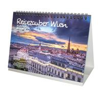 Reisezauber Wien - Calendario da tavolo DIN A5, per vacanze 2026, in Austria, set regalo, contenuto: 1 calendario, 1 ciondolo di Natale, 1 ciondolo di auguri (3 pezzi totali)