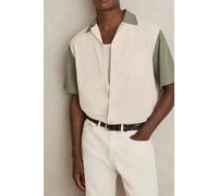 Reiss Ss Textured Colour Block Cuban Shirt Off White/sage Taglia: XS | Camicie Casual Outlet | Uomo | Bianco
