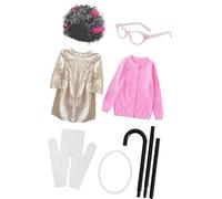 REITINGE 100 Days of School - Costume da nonna, per bambini, con stampa floreale, abito a maniche lunghe, per Halloween e feste di ballo, Halloween, nonna