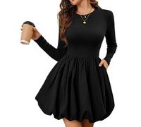 REITINGE Abito da cocktail con scollo a cuore e maniche da donna, con tasche, questo vestito adotta un taglio alto, Nero , XL