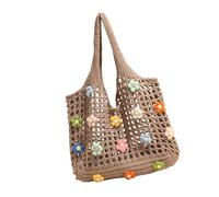 REITINGE Borsa a tracolla da donna lavorata a maglia con fiori borsa per la spesa a rete cava borsa estetica ascella borsa da spiaggia alla moda, cachi, Taglia unica
