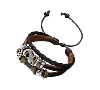 REITINGE Braccialetti, braccialetto vintage multistrato in pelle intrecciata regolabile punk avvolgente braccialetti braccialetto moda punk stella perline braccialetto, 18 cm, Pelle