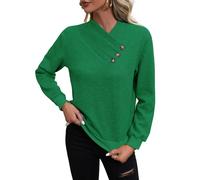 REITINGE Pullover casual da donna a maniche lunghe abbottonato, resistente all'elasticità in maglia ombra aderente indumento non elasticizzato in maglia colore maglione aderente, Verde, L