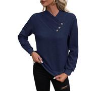 REITINGE Pullover casual da donna a maniche lunghe abbottonato, resistente all'elasticità in maglia ombra aderente indumento non elasticizzato in maglia colore maglione aderente, blu navy, L