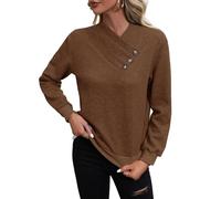 REITINGE Pullover casual da donna a maniche lunghe abbottonato, resistente all'elasticità in maglia ombra aderente indumento non elasticizzato in maglia colore maglione aderente, Marrone caffè , M