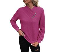 REITINGE Pullover casual da donna a maniche lunghe abbottonato, resistente all'elasticità in maglia ombra aderente indumento non elasticizzato in maglia colore maglione aderente, Rosso rosato, L