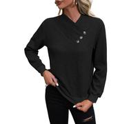 REITINGE Pullover casual da donna a maniche lunghe abbottonato, resistente all'elasticità in maglia ombra aderente indumento non elasticizzato in maglia colore maglione aderente, Nero , L