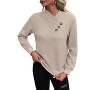 REITINGE Pullover casual da donna a maniche lunghe abbottonato, resistente all'elasticità in maglia ombra aderente indumento non elasticizzato in maglia colore maglione aderente, Albicocca, L