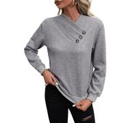 REITINGE Pullover casual da donna a maniche lunghe abbottonato, resistente all'elasticità in maglia ombra aderente indumento non elasticizzato in maglia colore maglione aderente, Grigio chiaro, L