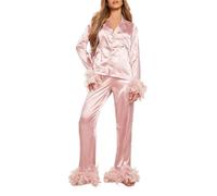REITINGE Set pigiama in morbida flanella per le donne camicia con risvolto e pantaloni elastici, sorella/madre sonno loungewear da donna set da due pezzi, H, L