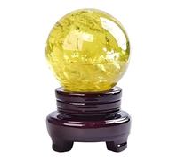REIUAFWYGV Citrine Crystal Ball FengShui Divination Spheres Decorative Ball with Wooden Stand for Balance Yoga Home Office Decoration,40~50mm
