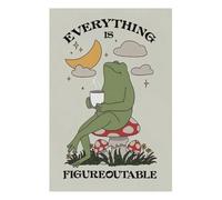 REIUAFWYGV Everything is Figureoutable Mental Health Art - Frog with Coffee Motivational for Affirmation Wall(Framed,12x18inch(30x45cm))