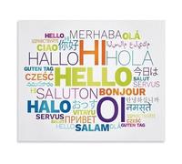 REIUAFWYGV Hello in Different Languages Word Cloud Poster Multilingual Art Canvas Print for Bedroom Living Room Home Office Decor(Framed,12x18inch(30x45cm))
