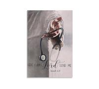 REIUAFWYGV Here I Am Lord Send Me Nurse Gift, Inspirational Wall-Art with Jesus Painting, Canvas Print for Bedroom & Living Room Decor(Framed,12x18inch(30x45cm))