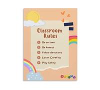REIUAFWYGV Rainbow Classroom Rules Poster Honesty Respect Learning Environment Canvas Wall-Art(Framed,08x12inch(20x30cm))